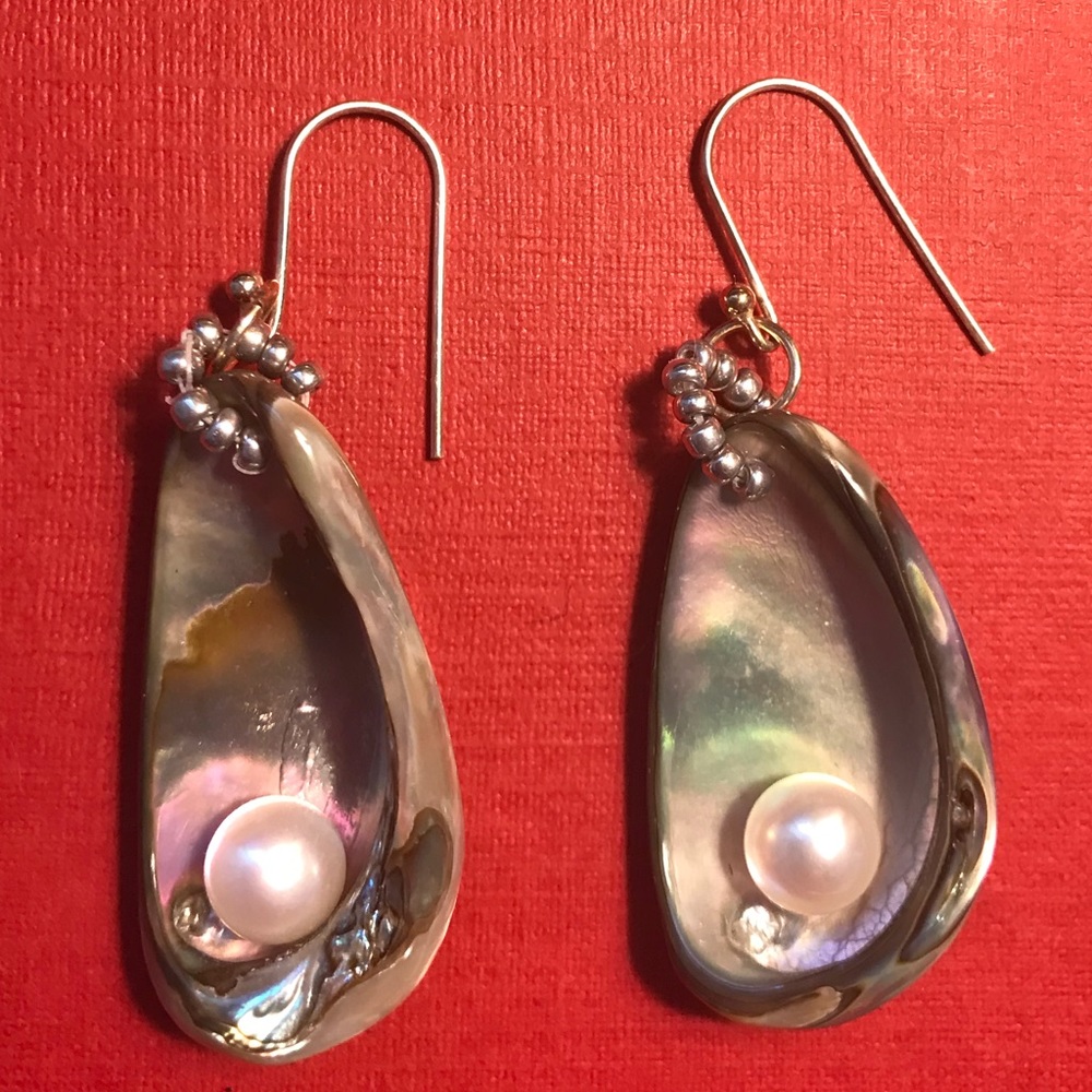 Freshwater pearl and abalone earrings